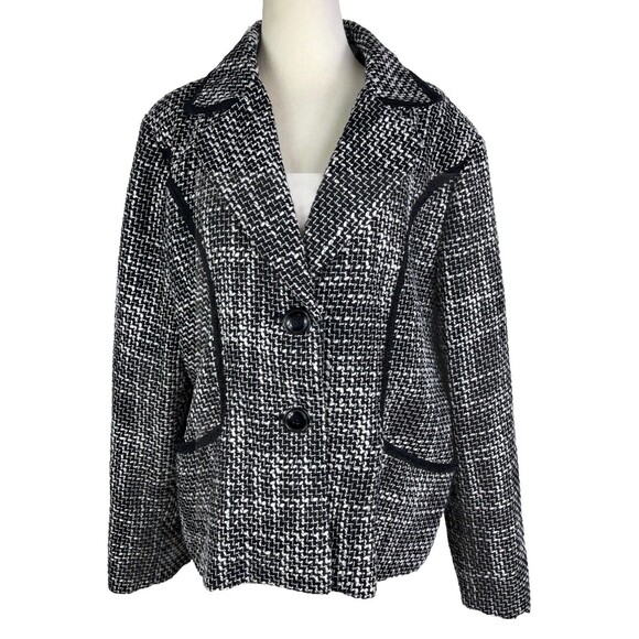 Women’s Tweed Blazer Jacket XL Black White Career Officecore Business Clueless - Picture 1 of 12